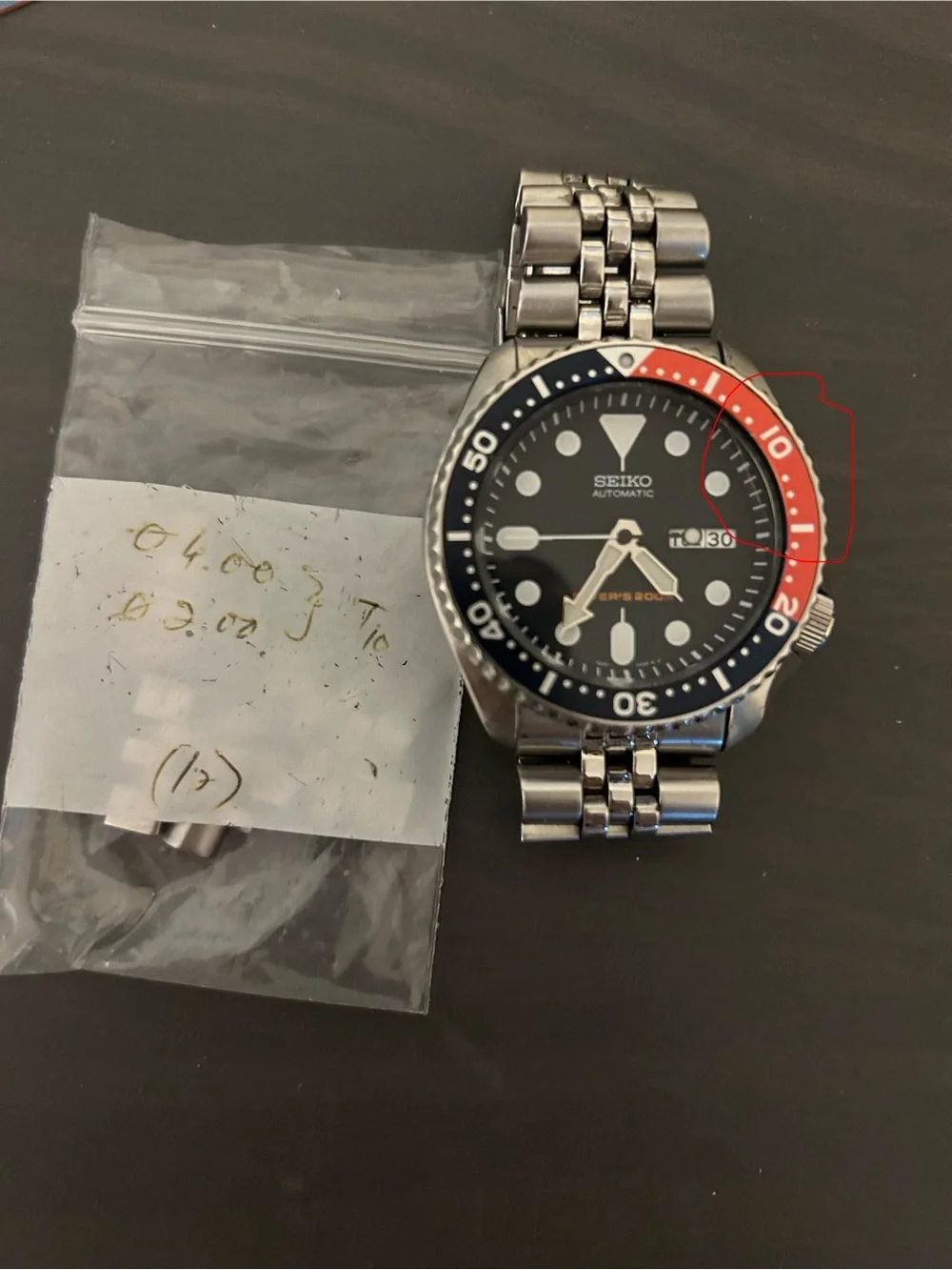 Seiko Stainless Steel Diver Watch with Blue and Red Bezel